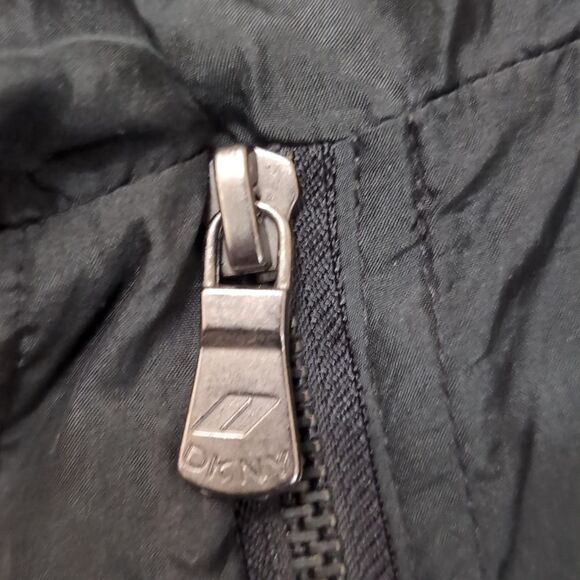 Unique DKNY black silk hooded bomber jacket size 4 small - Picture 5 of 11